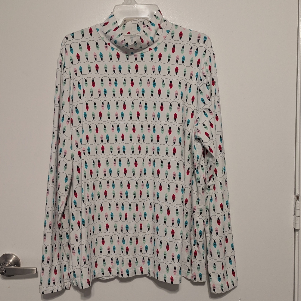Time and Tru Women's Size XXL 20 Long Sleeve White Shirt Color Christmas Lights